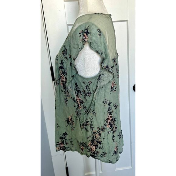 Rewind Green and Floral Top with Lace Detail Women's Size L - Picture 8 of 8